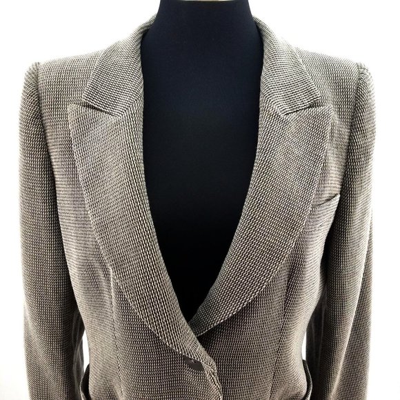 Armani Collezioni Wool Tweed Padded Shoulder Blazer Italy Authentic Womens 12 - Picture 4 of 8